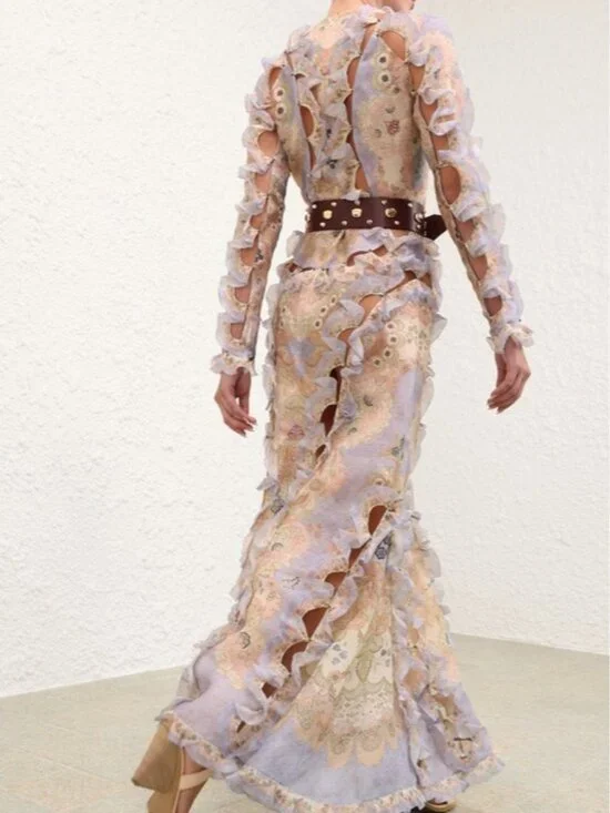 Pastel Floral Ruffled Cutout Dress - Picture 14 of 14